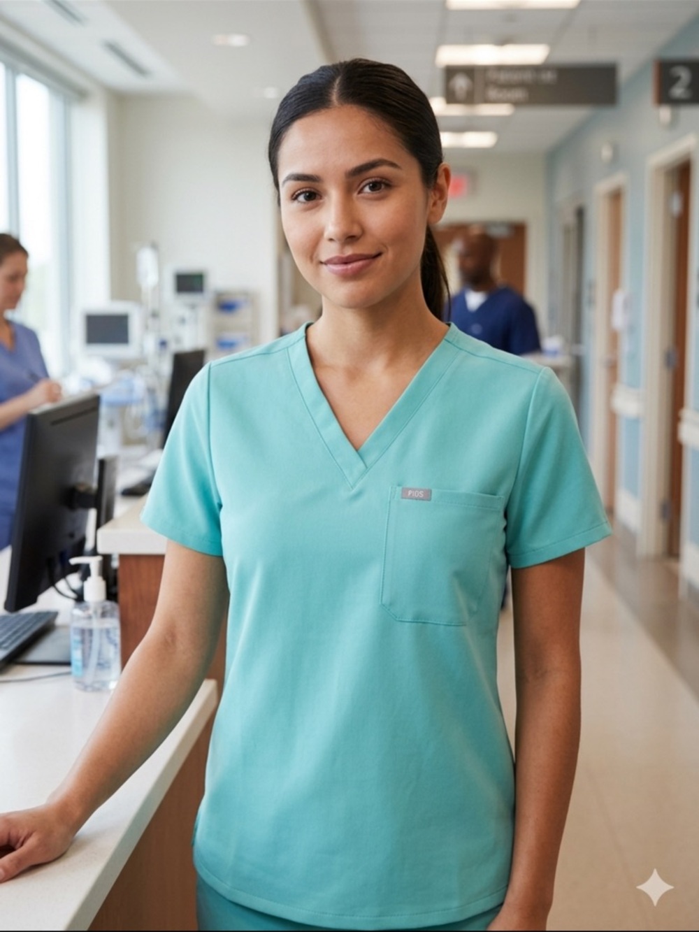 Figs Women's V-Neck Scrub Top in Aqua